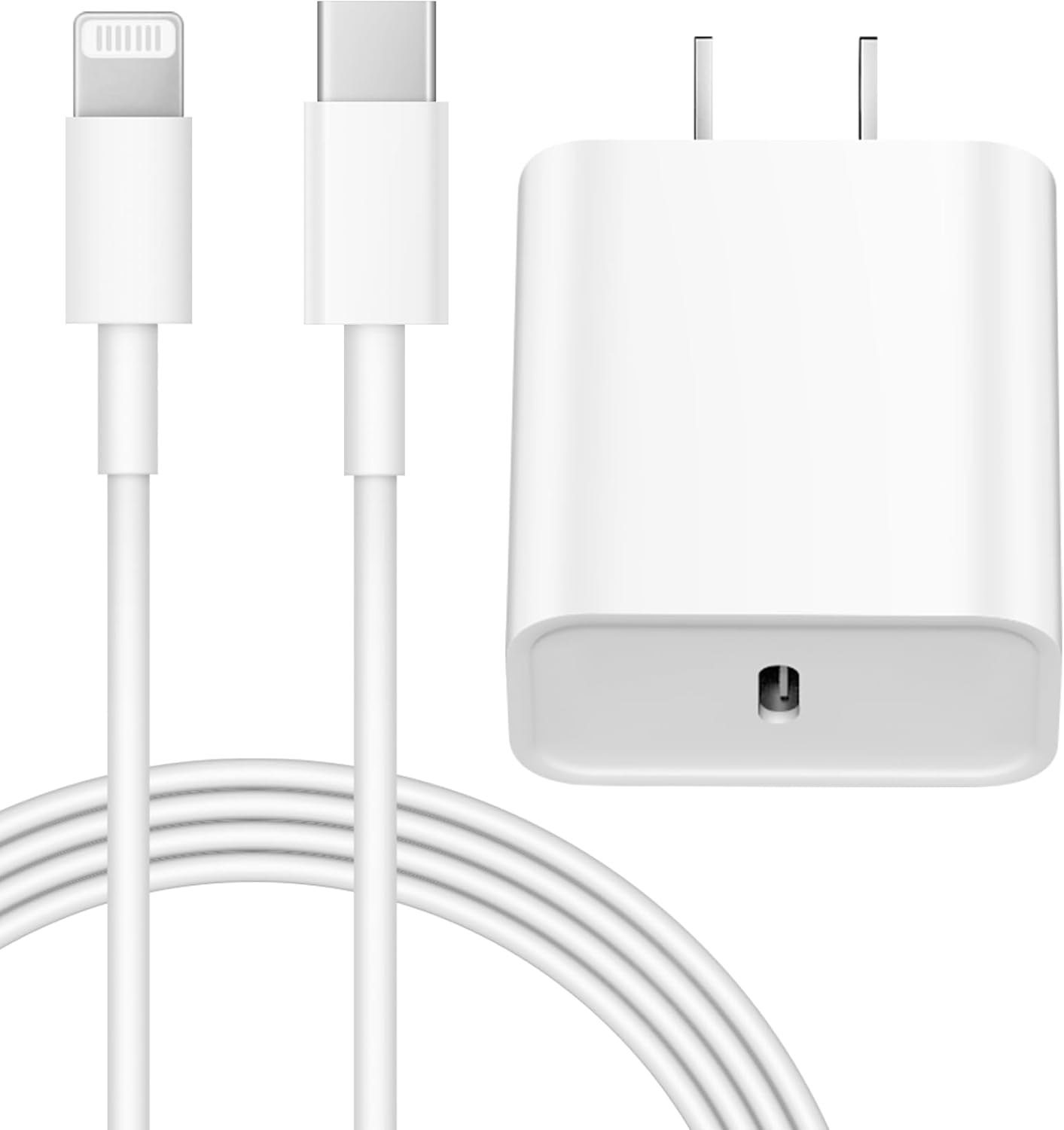 Core Tech 20W USB-C Fast Charger with 3 ft Cable – PD Wall Charger for iPhone 17/16/15 iPad (Fast Charging,) — front view