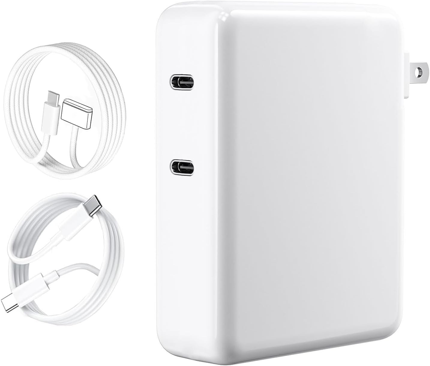 280W Dual-Port USB-C Charger (2 × 140W) with USB-C & MagSafe 3 Cable (6.6 ft) for MacBook Pro 16”/14” & MacBook Air 15” — front view