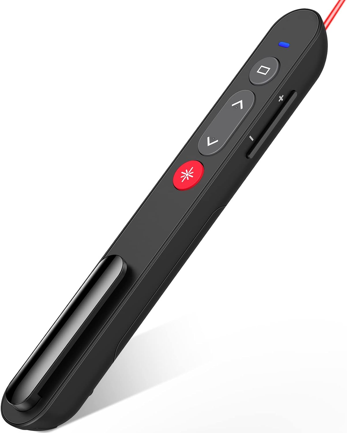 Wireless Presentation Remote with Laser Pointer – PowerPoint Clicker with Volume & Hyperlink Control for Mac, PC Laptop — front view