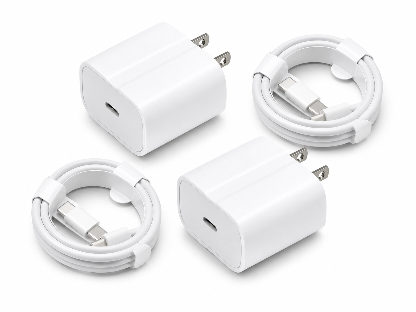 2-Pack 20W USB-C Fast Charger PD Wall Adapter with USB-C to USB-C Cable – Fast Charging for Samsung, iPhone 15, iPad — front view