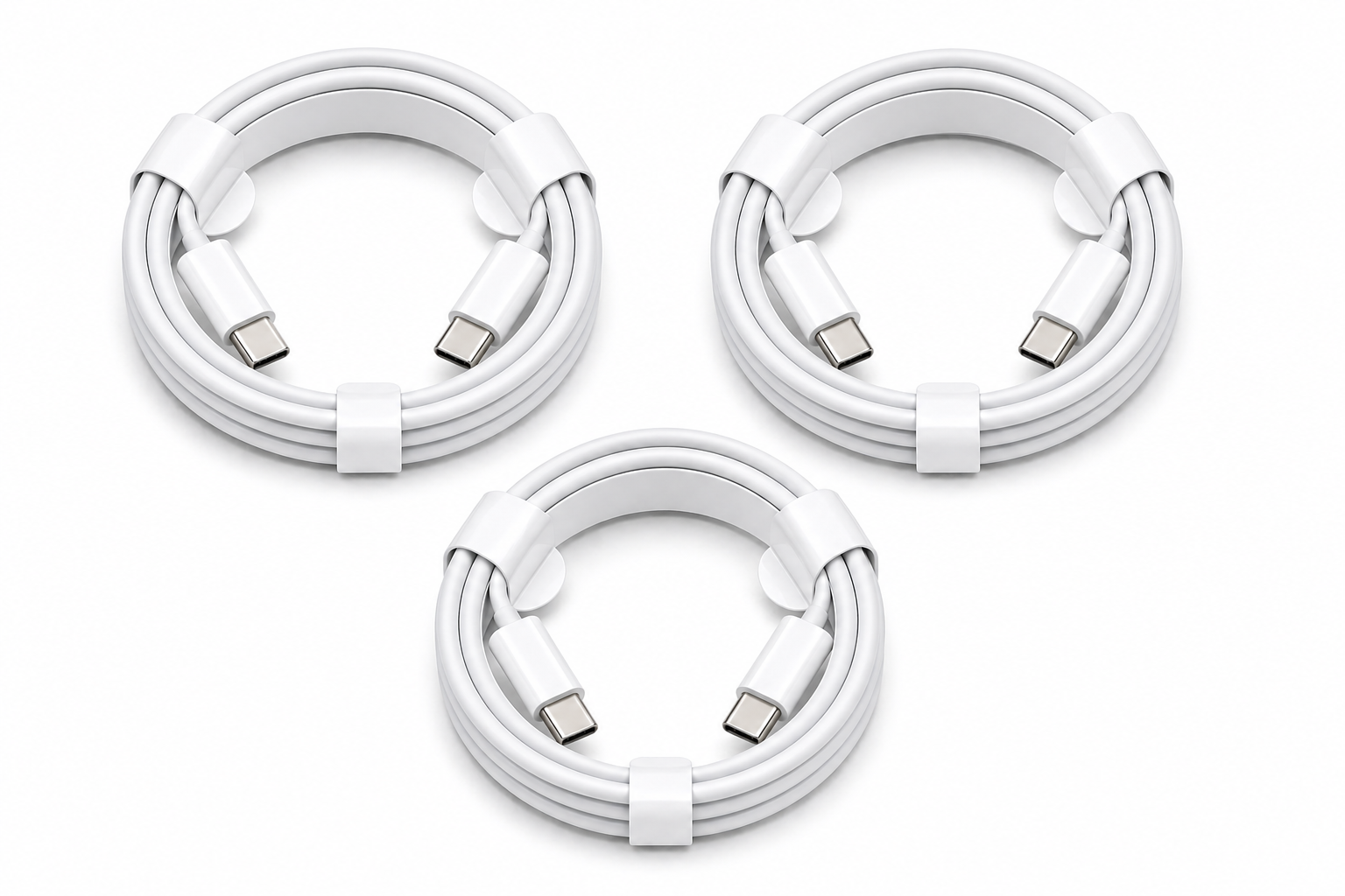3-Pack USB-C to USB-C Charging Cable 3FT – Fast Charging Type-C Cord for Samsung, iPhone 15, iPad, Pixel & More — front view