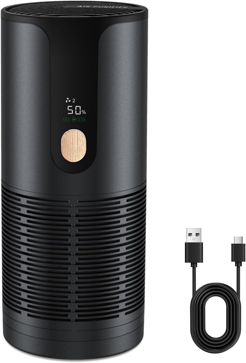 Mini Car Air Purifier with H13 HEPA Filter, USB-C Rechargeable, Ultra-Quiet Portable Air Cleaner for Car,Office & Travel — front view