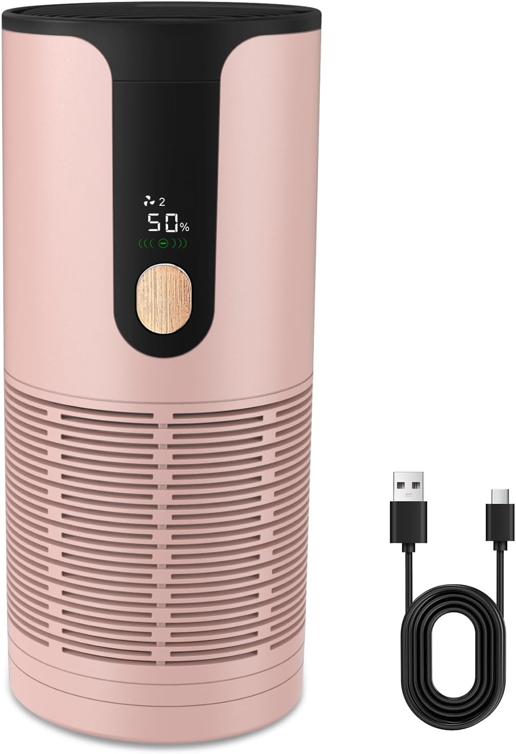 Portable HEPA Air Purifier with LCD Display, USB-C Rechargeable, Ultra-Quiet 15dB - Pink — front view