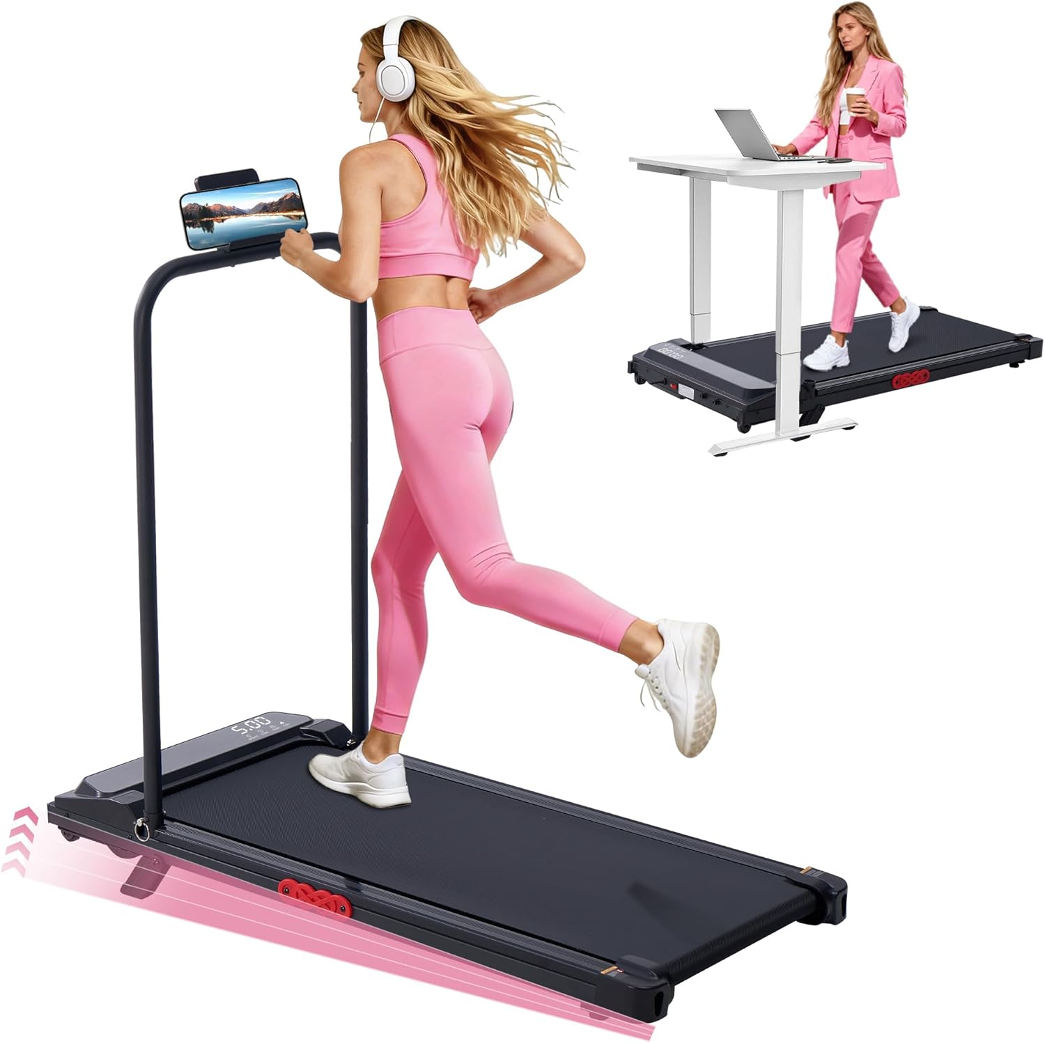 Walking Pad Treadmill with Incline and Handle Bar, 3.0HP Portable Under Desk Treadmill, 0.6-7.6 MPH, LED Display, 350 lb — front view