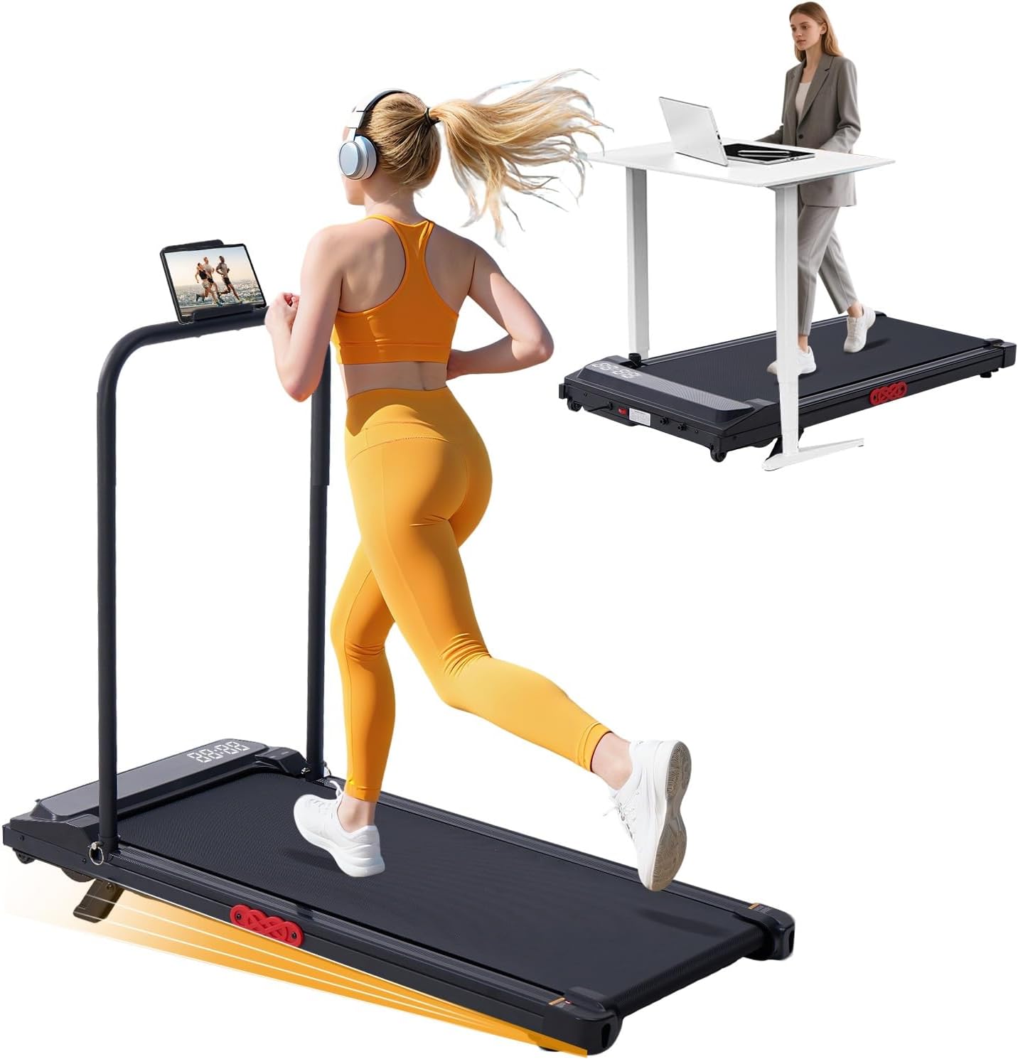 Walking Pad Treadmill with Incline and Handle Bar, 3.0HP Compact Home Fitness Machine — front view