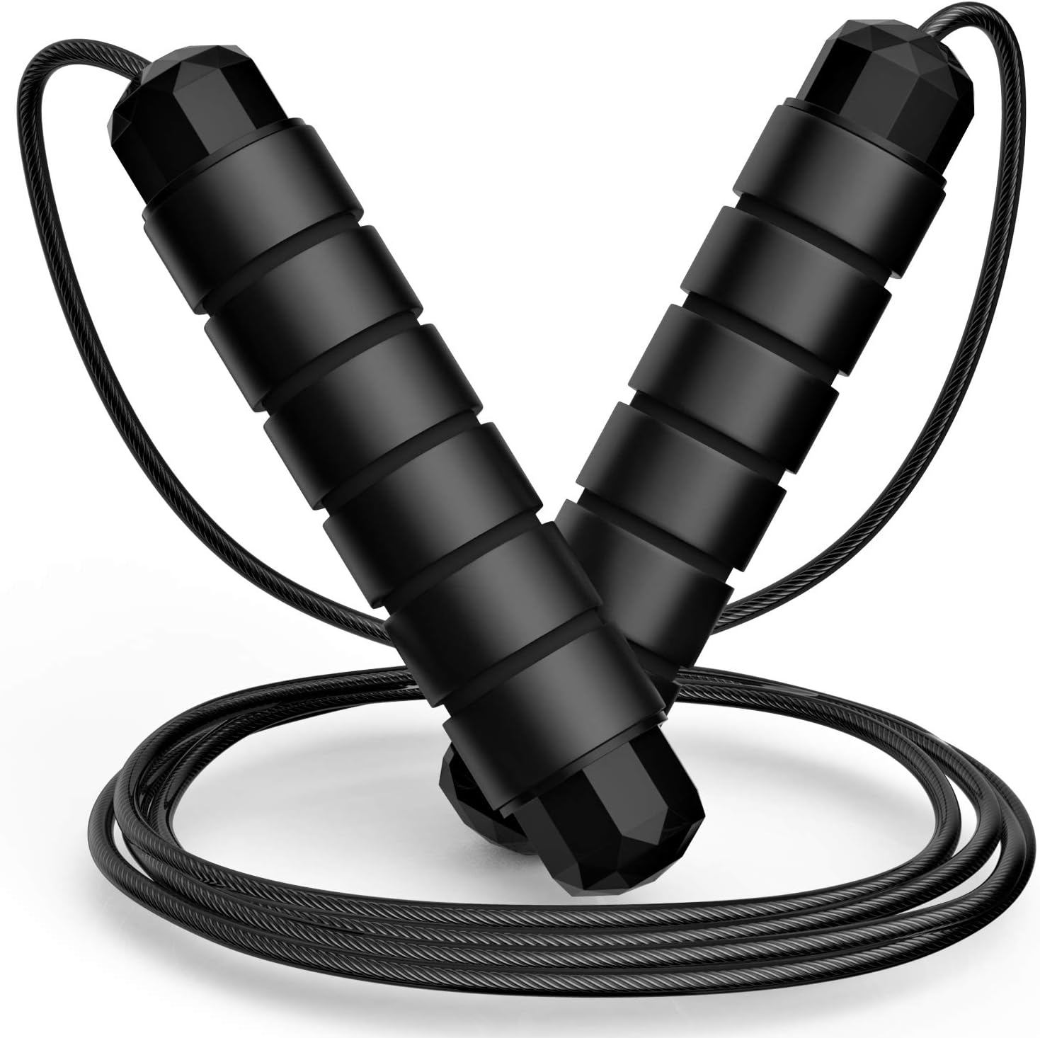 Adjustable Speed Jump Rope with Ball Bearings, Tangle-Free Steel Cable and Foam Handles for Fitness Training — front view