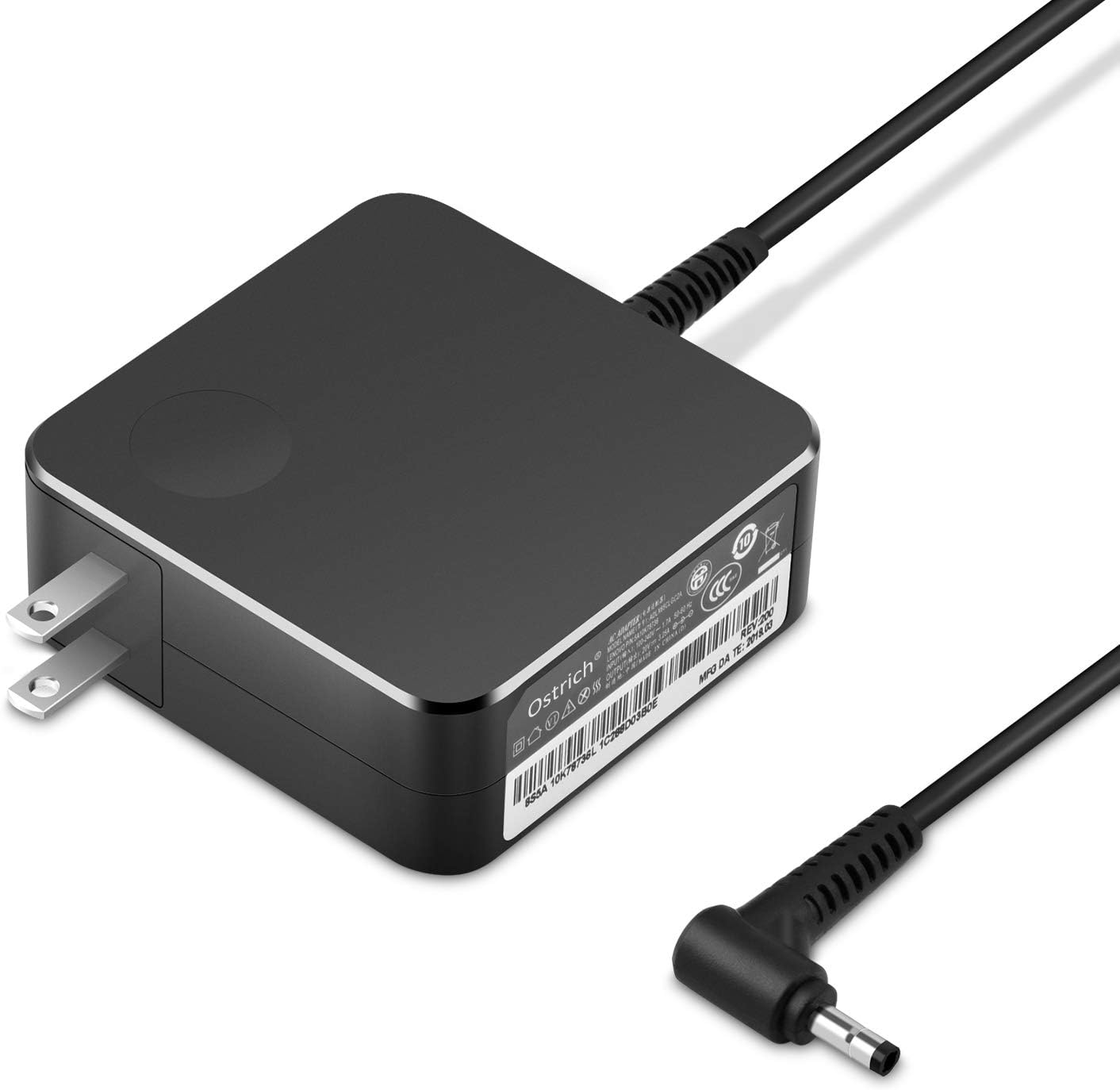 65W Laptop Charger Compatible with Lenovo ThinkPad IdeaPad Yoga Flex Chromebook Series, 4.0mm x 1.7mm Round Tip AC Power — front view