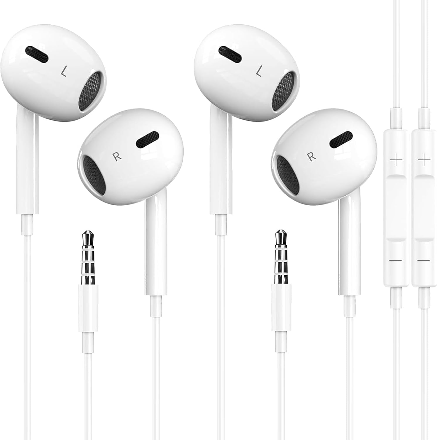2-Pack Wired Earbuds with 3.5mm Jack, Microphone and Volume Control — front view