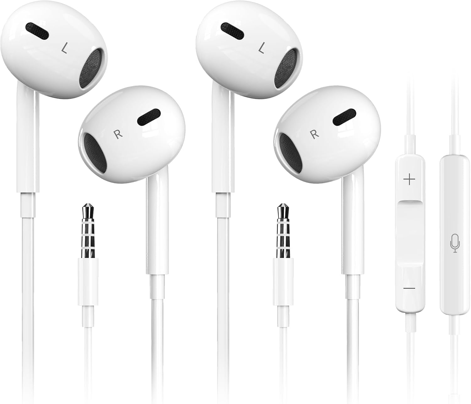 2-Pack 3.5mm Wired Earbuds with Microphone and In-Line Volume Control — front view