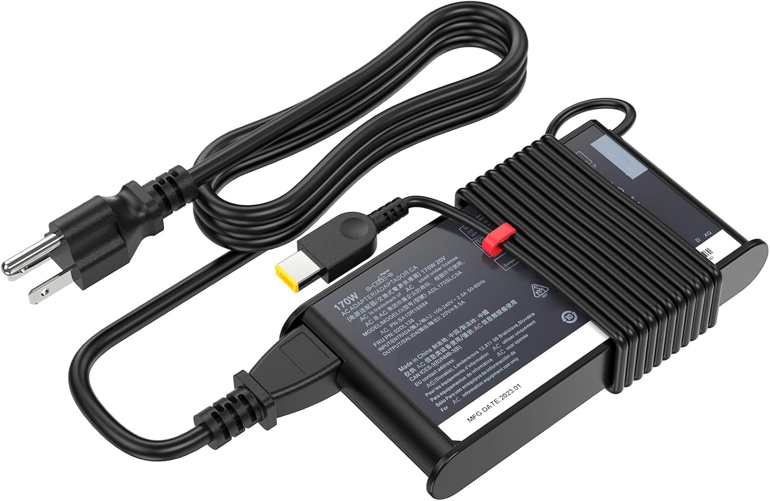170W Slim Laptop Charger for Lenovo Legion, ThinkPad, IdeaPad, LOQ and Yoga Pro, 20V 8.5A — front view