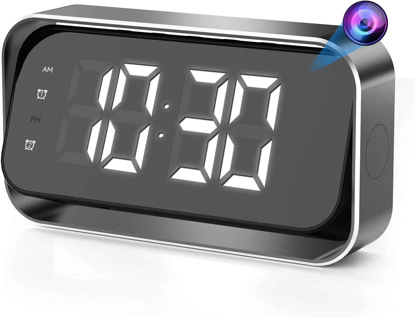 Core Tech 4K Dual-Band Wi-Fi Alarm Clock Indoor Security Camera with Night Vision and Motion Alerts — front view